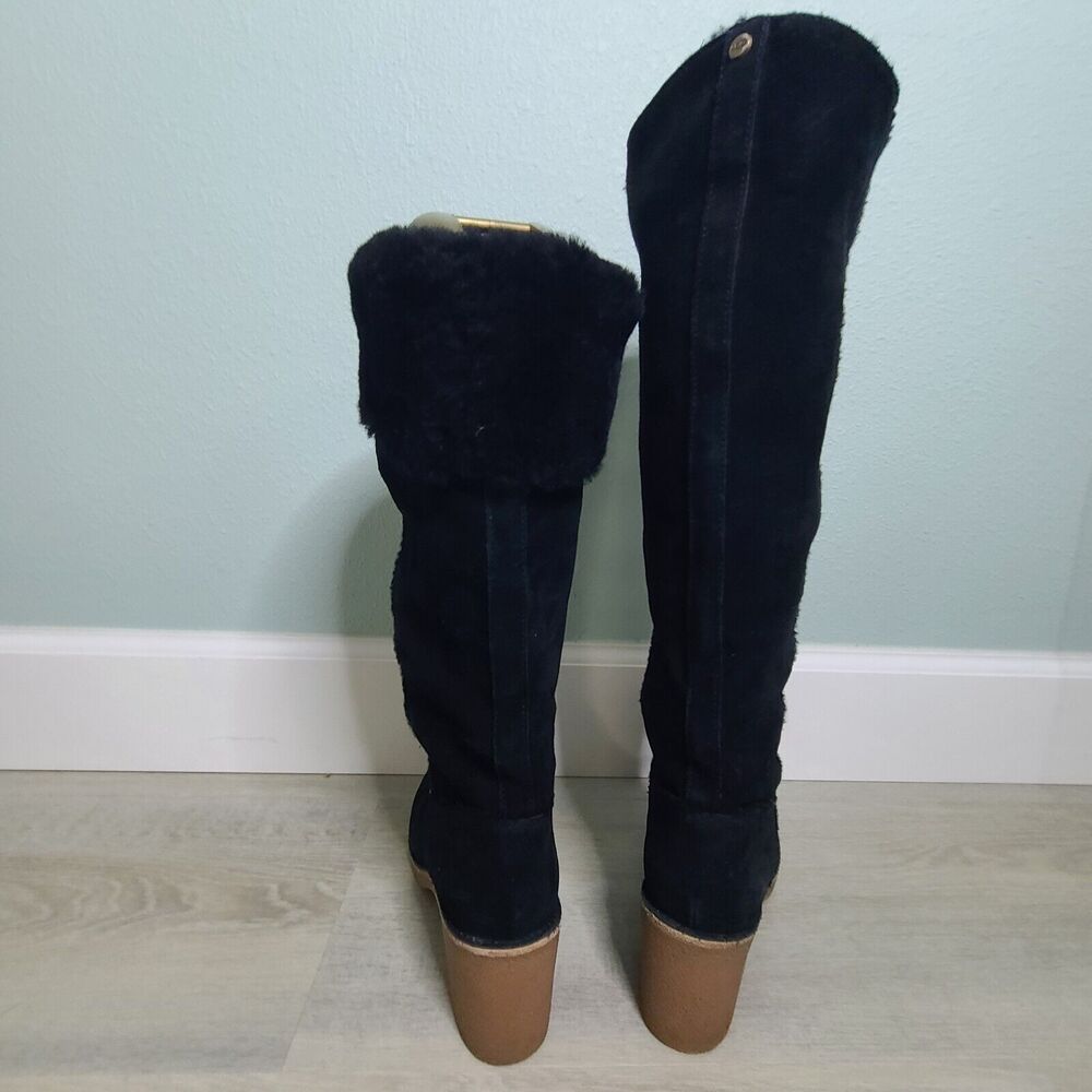 UGG Australia Kasen Boots Tall Black Suede Heeled Sheepskin Lined Womens SZ 9.5 - Picture 5 of 10